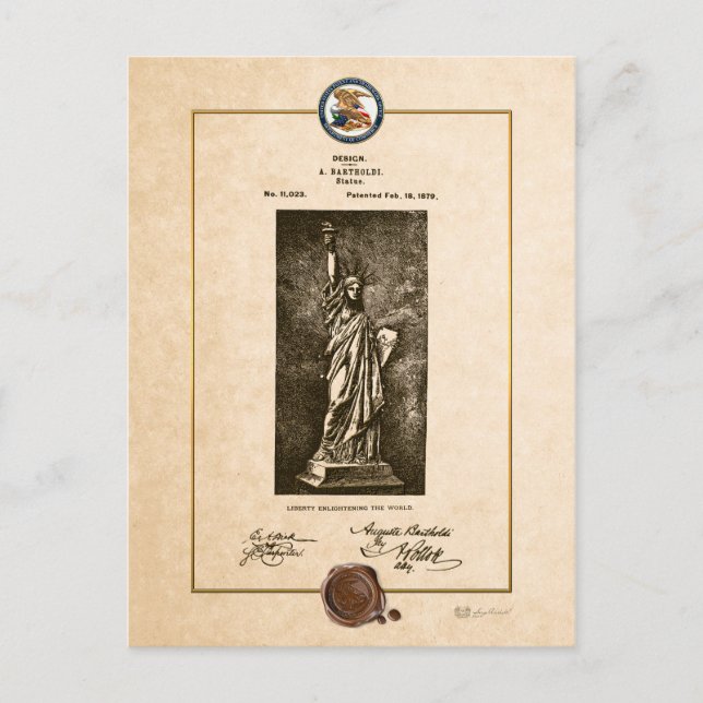 Statue of Liberty Vintage Patent Document Postcard (Front)