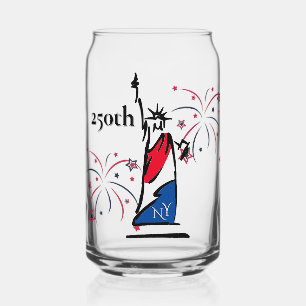 Statue of Liberty w/ Fireworks 250th Independence Can Glass