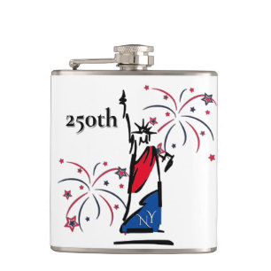 Statue of Liberty w/ Fireworks 250th Independence Hip Flask