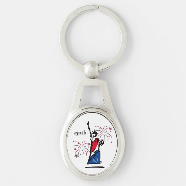 Statue of Liberty w/ Fireworks 250th Independence Key Ring (Front)