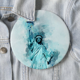 Statue of Liberty Watercolor 6 Cm Round Badge