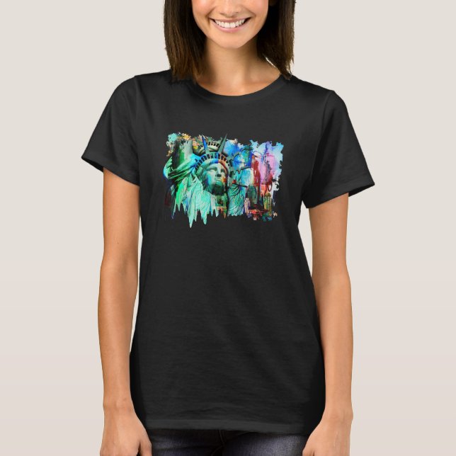 Statue Of Liberty Watercolor Abstract T-Shirt (Front)