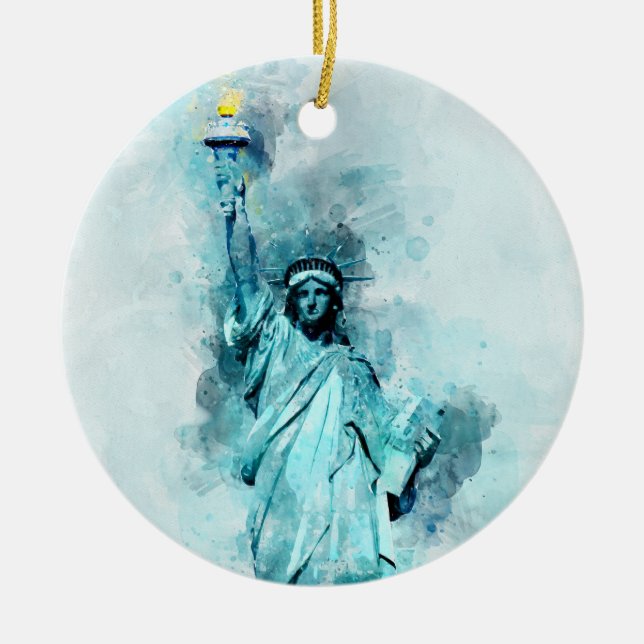 Statue of Liberty Watercolor Ceramic Ornament (Front)
