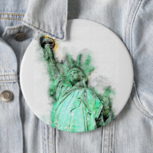 Statue of Liberty Watercolor Close-up Portrait 6 Cm Round Badge