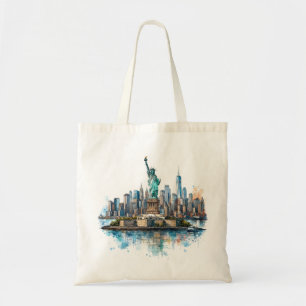 Statue of Liberty Watercolor NYC Skyline Tote Bag
