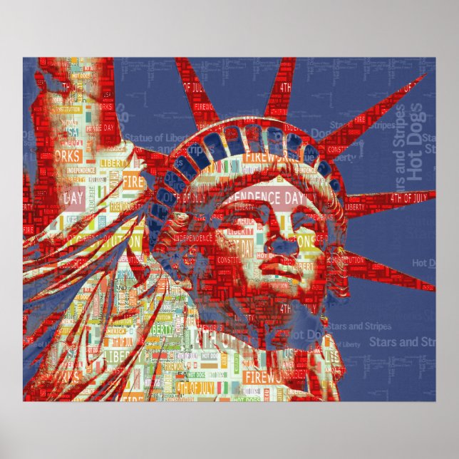 Statue of Liberty with 4th of July Word Cloud Poster (Front)