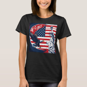 Statue of Liberty with a bald eagle in front of th T-Shirt