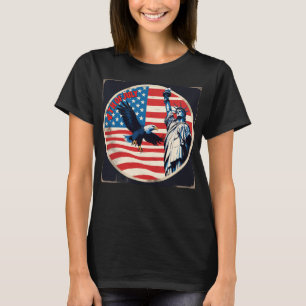 Statue of Liberty with a bald eagle in front of th T-Shirt