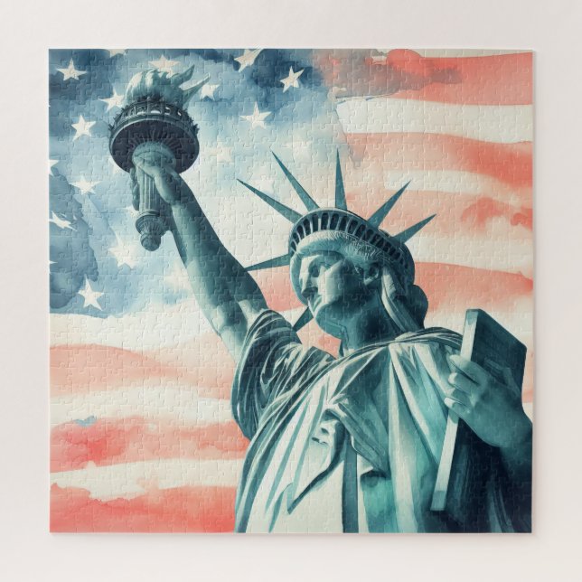 Statue of Liberty with American flag Jigsaw Puzzle (Vertical)