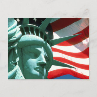 STATUE OF LIBERTY WITH AMERICAN FLAG POSTCARD