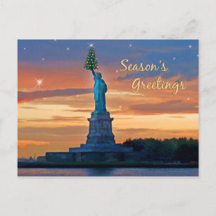Statue of Liberty with Christmas Tree Holiday Postcard