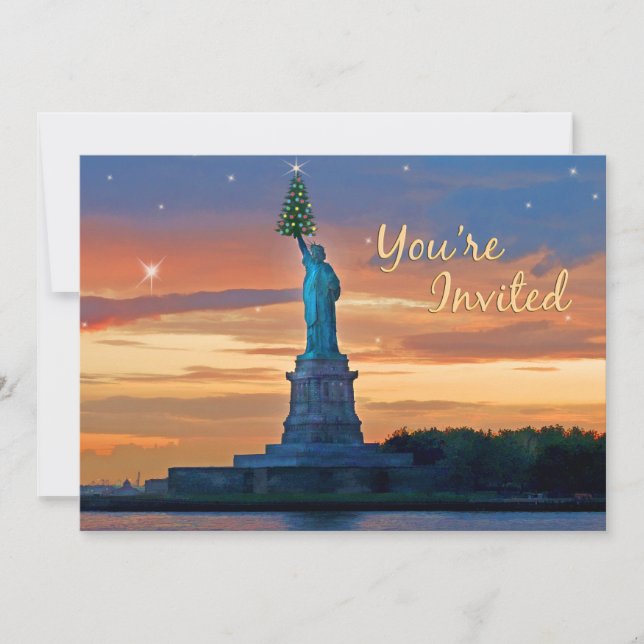 Statue of Liberty with Christmas Tree Invited Invitation (Front)