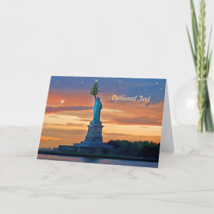 Statue of Liberty with Christmas Tree Personalise Holiday Card