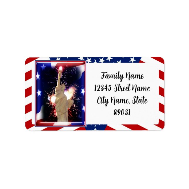 Statue of Liberty with Fireworks for 4th of July Label (Front)