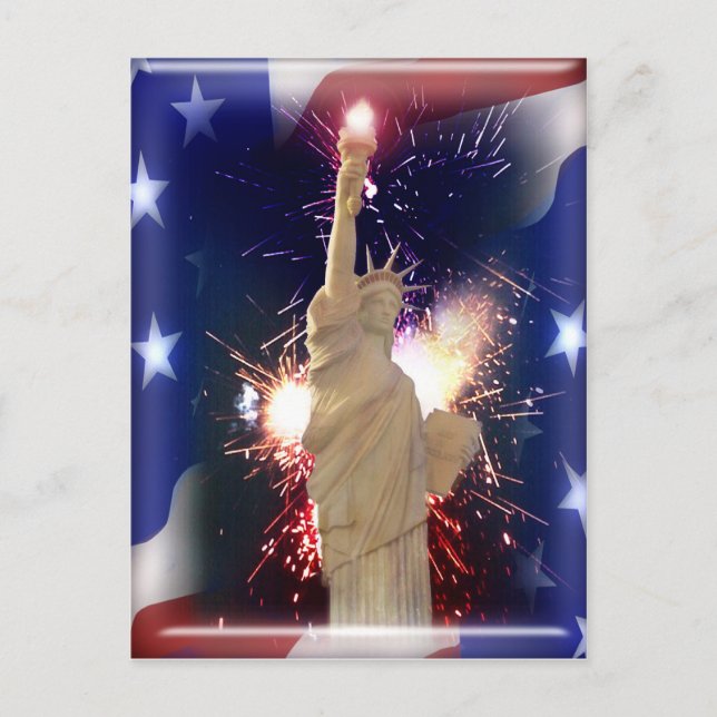 Statue of Liberty with Fireworks for 4th of July Postcard (Front)
