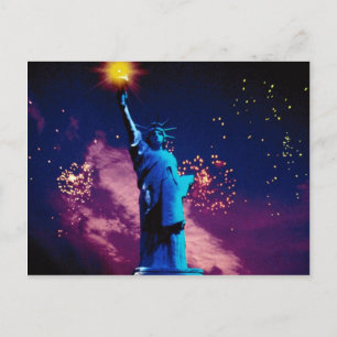 Statue of Liberty with fireworks Postcard