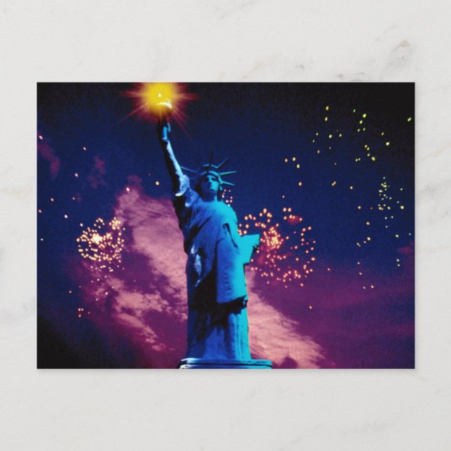 Statue of Liberty with fireworks Postcard (Front)