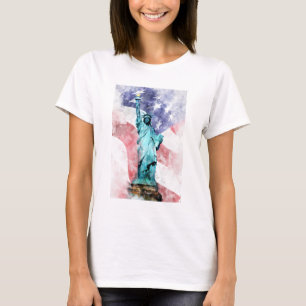 Statue of Liberty with flag watercolor T-Shirt