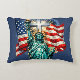 Statue of Liberty with Flags and Cross Decorative Cushion