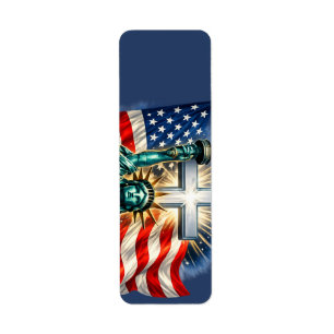 Statue of Liberty with Flags and Cross Return Address Label