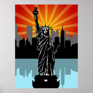 Statue of Liberty with New York Skyline Poster