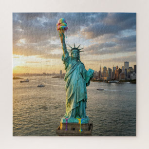 Statue of Liberty With Rainbow Ice Cream Cone Jigsaw Puzzle