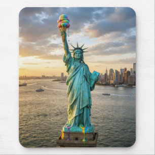 Statue of Liberty With Rainbow Ice Cream Cone Mouse Pad