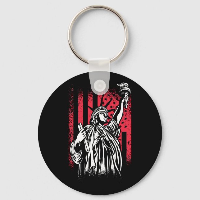 Statue Of Liberty With USA Flag Key Ring (Front)