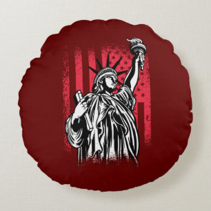 Statue Of Liberty With USA Flag Round Cushion