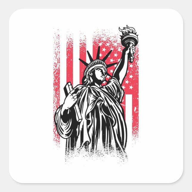 Statue Of Liberty With USA Flag Square Sticker (Front)