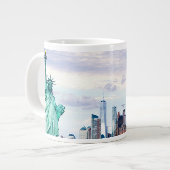 Statue of Liberty with World Trade Center Large Coffee Mug (Front Left)