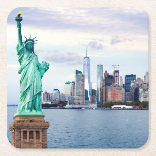Statue of Liberty with World Trade Center Square Paper Coaster