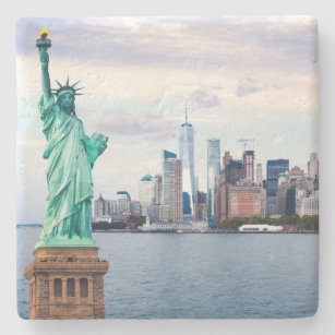 Statue of Liberty with World Trade Center Stone Coaster