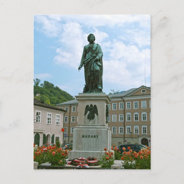 Statue of Mozart in Salzburg Postcard (Front)