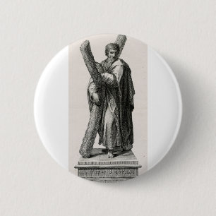 Statue of Saint Andrew Apostle with cross 6 Cm Round Badge