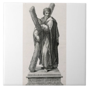 Statue of Saint Andrew Apostle with cross Ceramic Tile