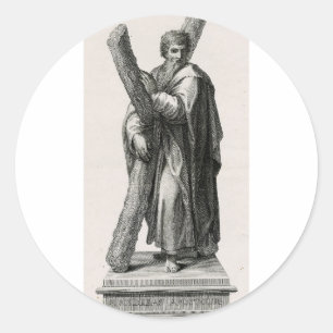 Statue of Saint Andrew Apostle with cross Classic Round Sticker