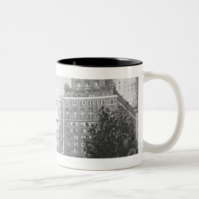 Statue on american city square B&W Two-Tone Coffee Mug (Right)