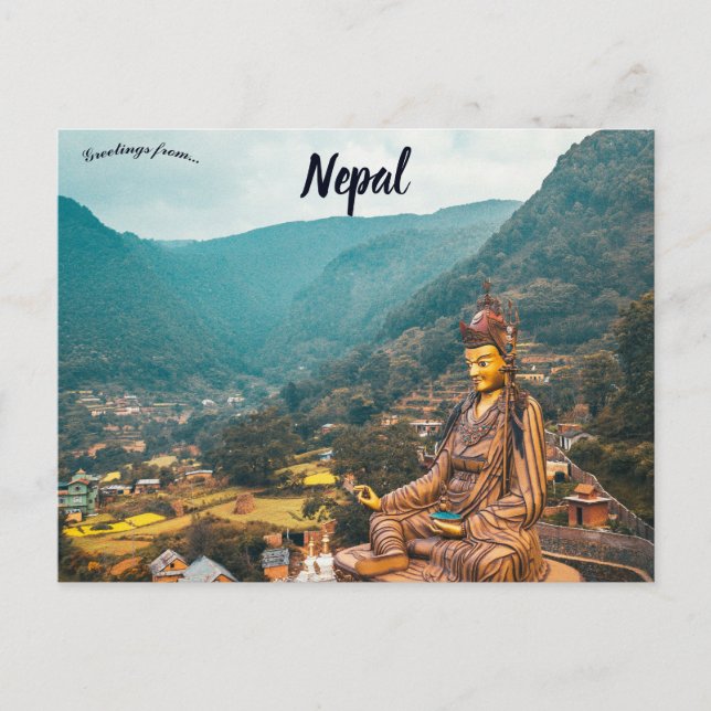 Statue Temple of Guru Padmasambhava Nepal Postcard (Front)