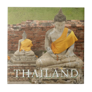 Statues of Sitting Buddhas Ayutthaya, Thailand Ceramic Tile