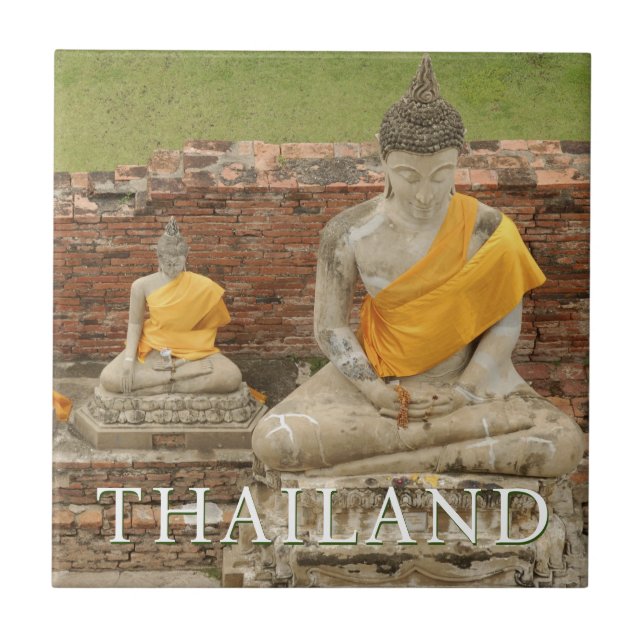 Statues of Sitting Buddhas | Ayutthaya, Thailand Ceramic Tile (Front)