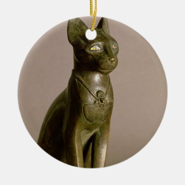 Statuette of a cat representing the goddess Bastet Ceramic Tree Decoration (Front)