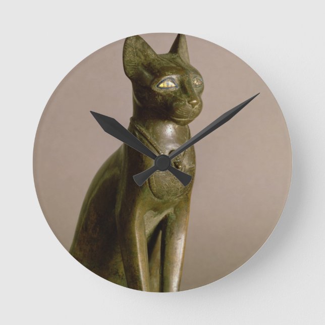 Statuette of a cat representing the goddess Bastet Round Clock (Front)