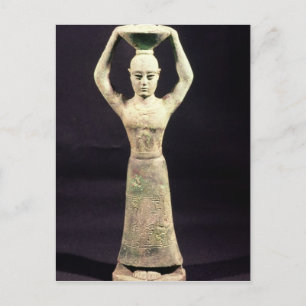 Statuette of offering bearer with votive postcard