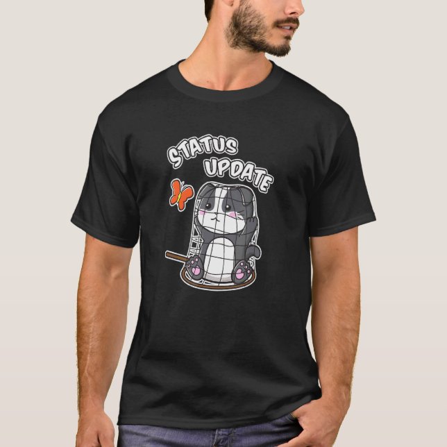 Status Update Cute Kitten Kitty Cat Caught In Net T-Shirt (Front)