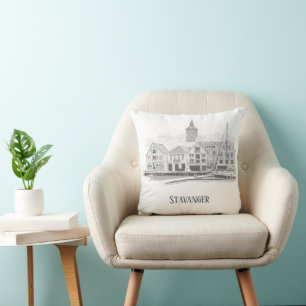 Stavanger Norway Beautiful Streetscape Drawing Cushion