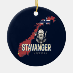 Stavanger Norway Retro City Map Vintage Holiday Ceramic Ornament