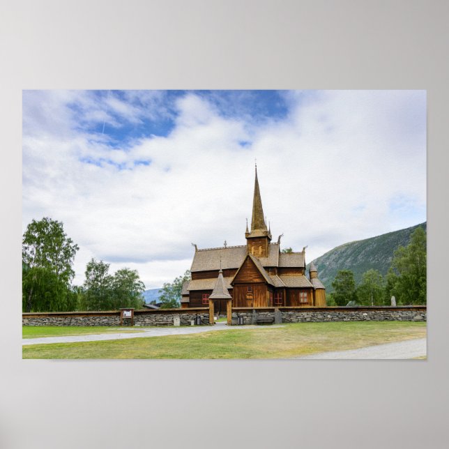 Stave church in Lom, Norway poster (Front)