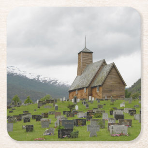 Stave church with graveyard in Norway coaster