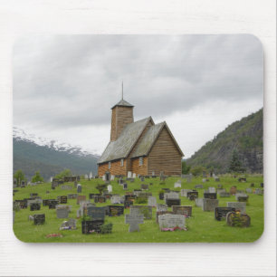 Stave church with graveyard in Norway mousepad